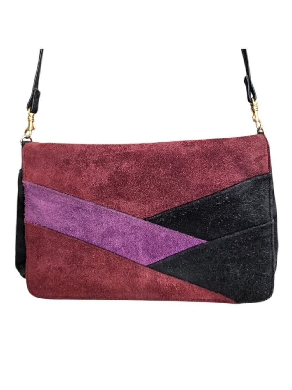 Worthington Vintage Multi Patch Colorblock Suede Crossbody Purse